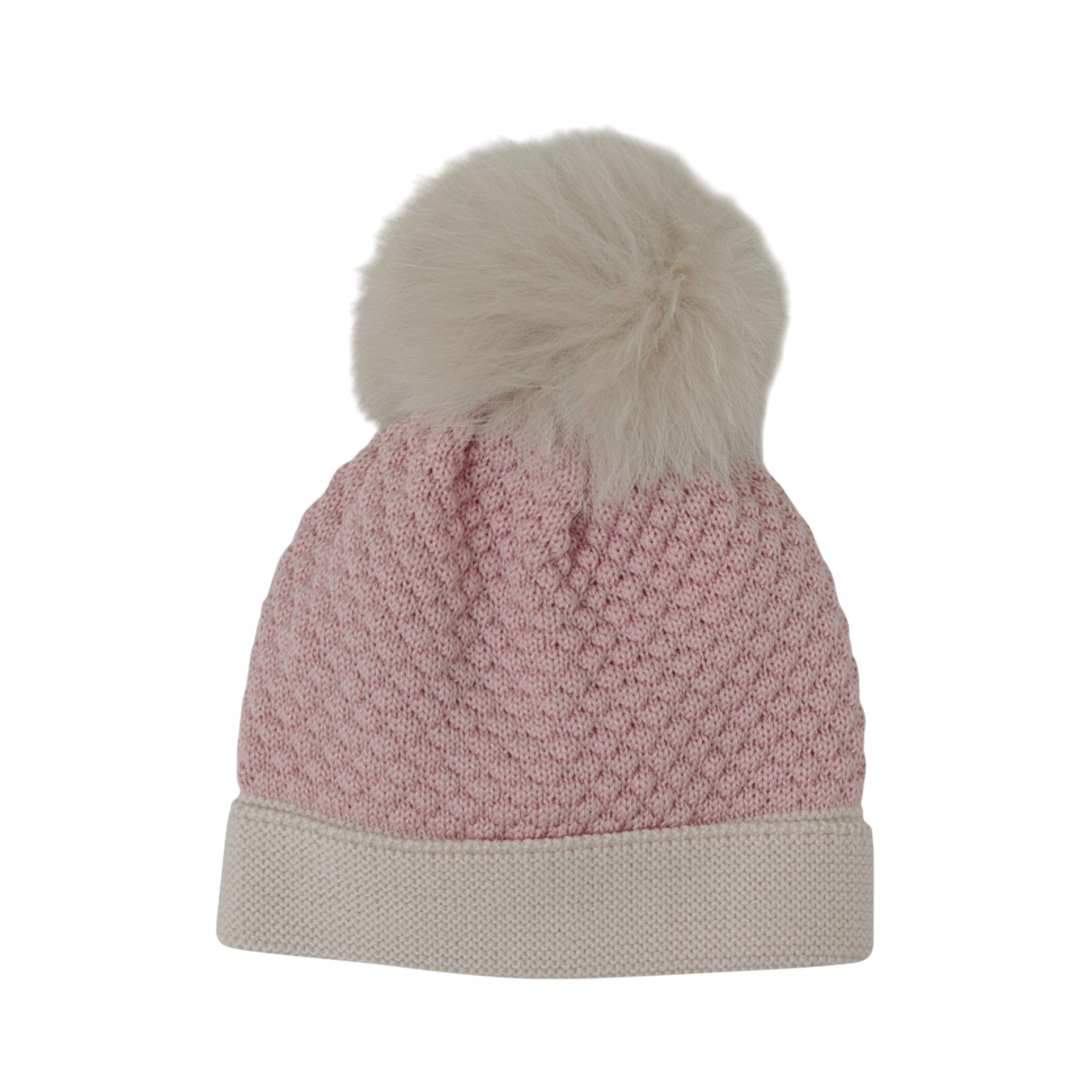 Cuffia Pon Pon Neonata Lana Vergine 100% Rosa IN5771/R corredino e abbigliamento neonato | NANU' BABY