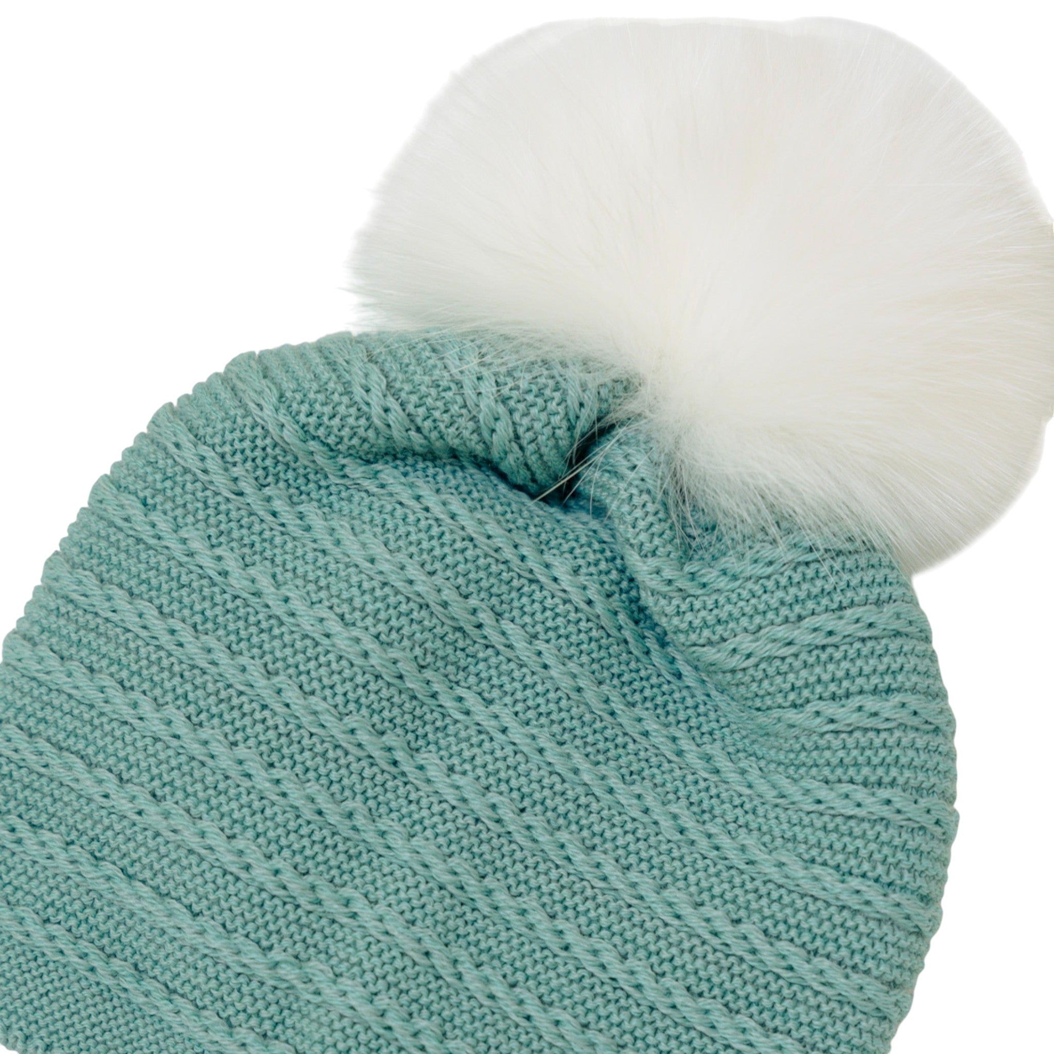Cuffia Pon Pon Neonato Lana Vergine 100% Verde Salvia IN6671 corredino e abbigliamento neonato | NANU' BABY