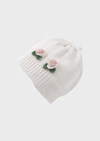 Cuffia Rose Ricamate Bianco DELIZIA/CU corredino e abbigliamento neonato | NANU' BABY