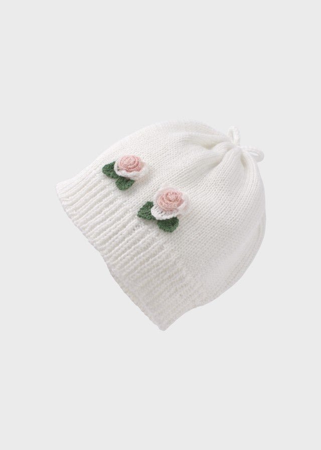 Cuffia Rose Ricamate Bianco DELIZIA/CU corredino e abbigliamento neonato | NANU' BABY