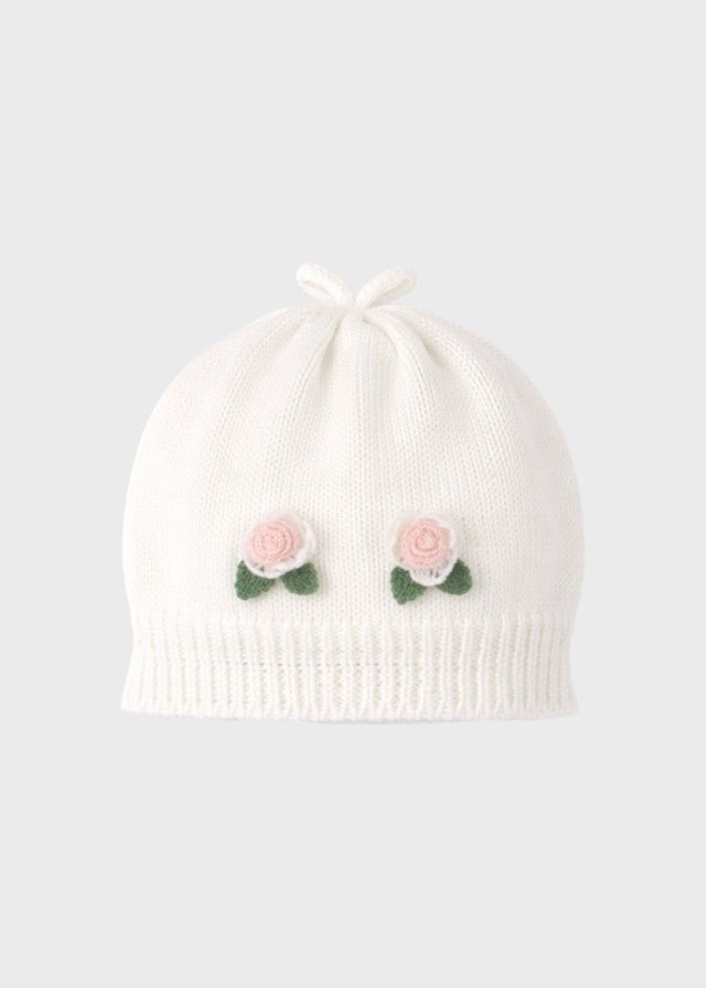 Cuffia Rose Ricamate Bianco DELIZIA/CU corredino e abbigliamento neonato | NANU' BABY