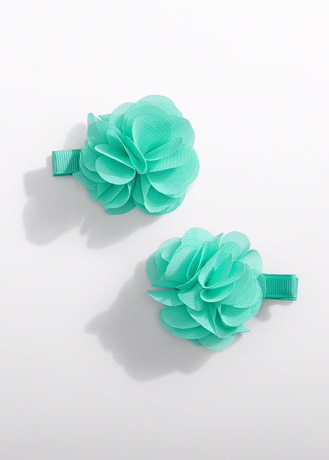 Fermagli Fiori Chiffon Turchese 5470/50 corredino e abbigliamento neonato | NANU' BABY