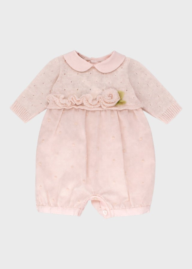 Pink Decorated Cotton Romper PEARL FLOWER 7123