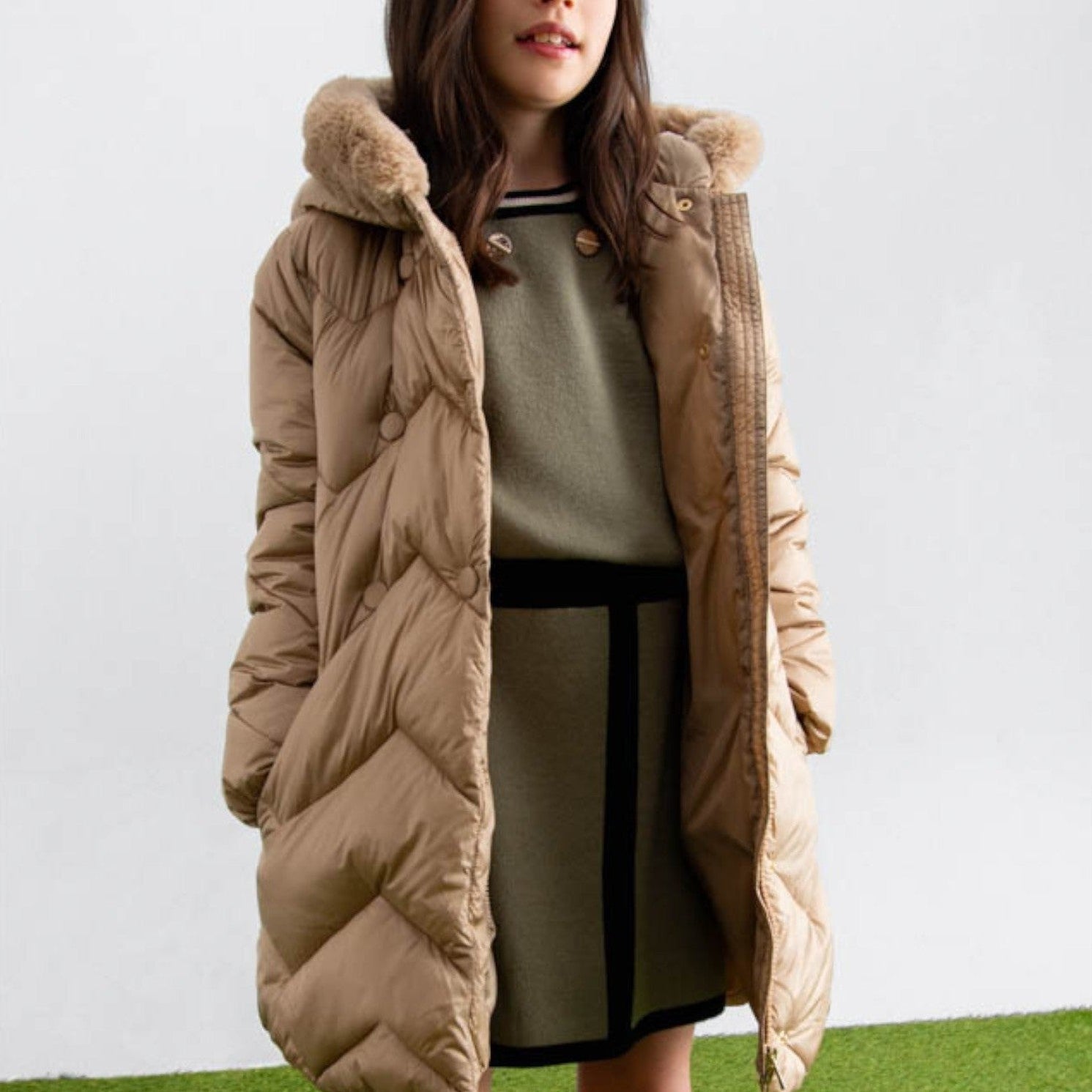 Giaccone lungo trapuntato Bimba Beige 5847/11 corredino e abbigliamento neonato | NANU' BABY
