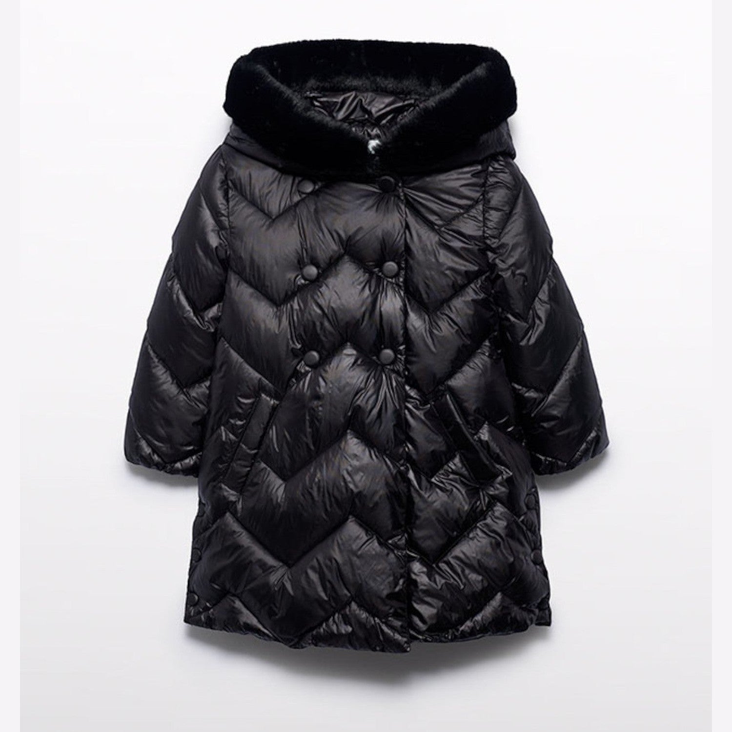 Giaccone lungo trapuntato Bimba Nero 5847/10 corredino e abbigliamento neonato | NANU' BABY