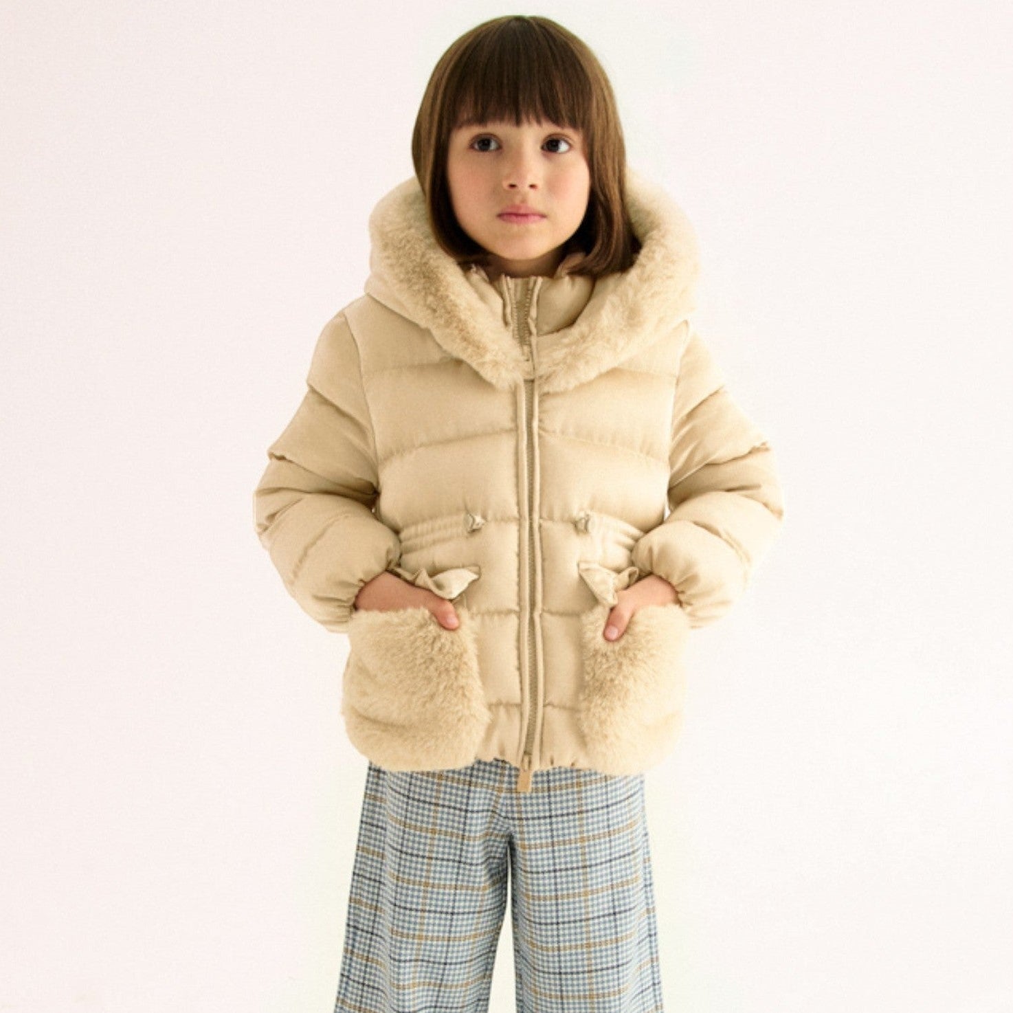 Giubbotto Satinato Pelo Bambina Beige ABEL & LULA corredino e abbigliamento neonato | NANU' BABY