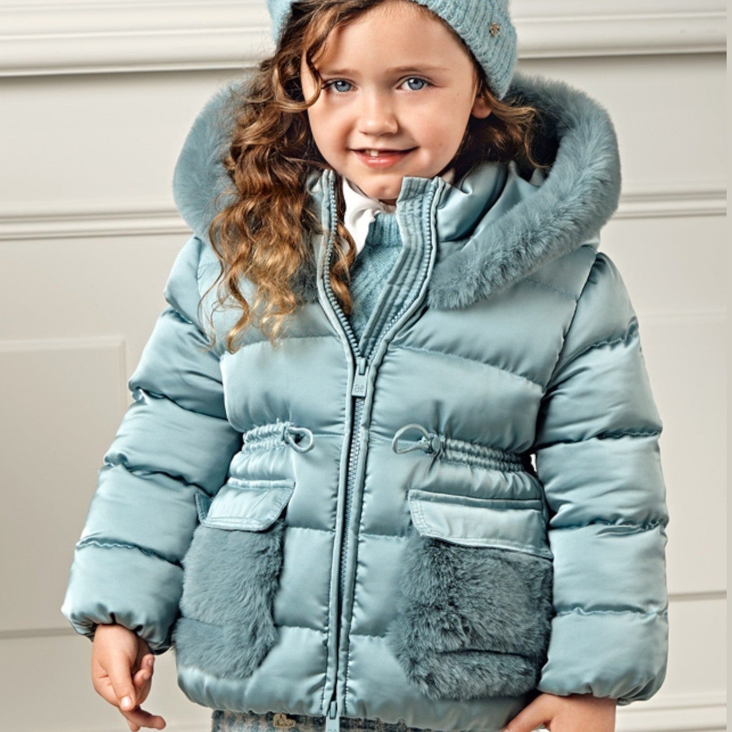 Giubbotto satinato pelo Bimba Verde 5849/16 corredino e abbigliamento neonato | NANU' BABY
