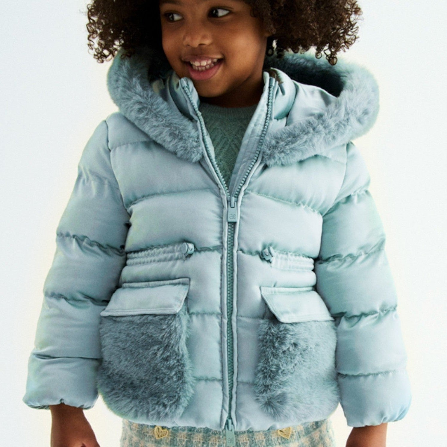 Giubbotto satinato pelo Bimba Verde 5849/16 corredino e abbigliamento neonato | NANU' BABY