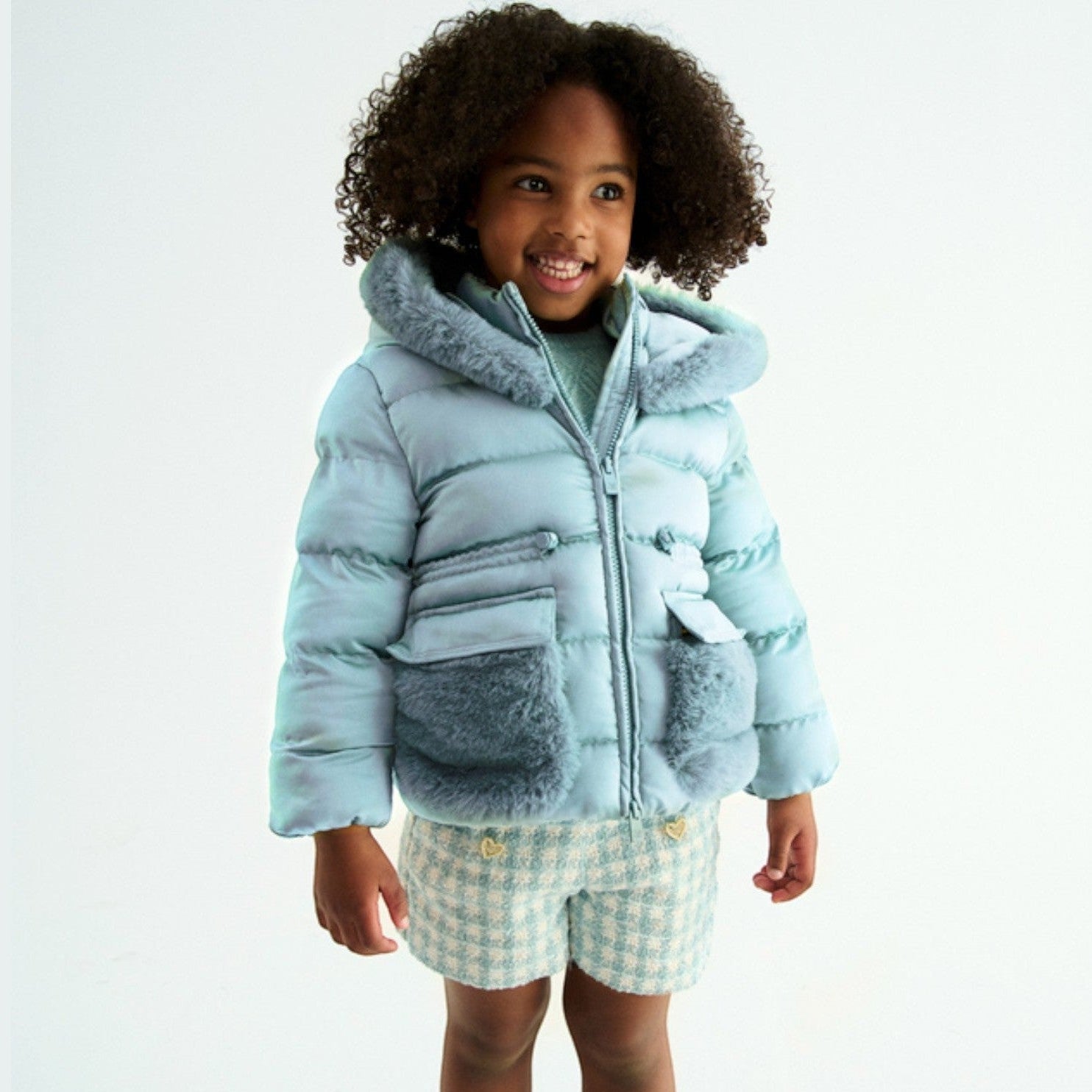 Giubbotto satinato pelo Bimba Verde 5849/16 corredino e abbigliamento neonato | NANU' BABY