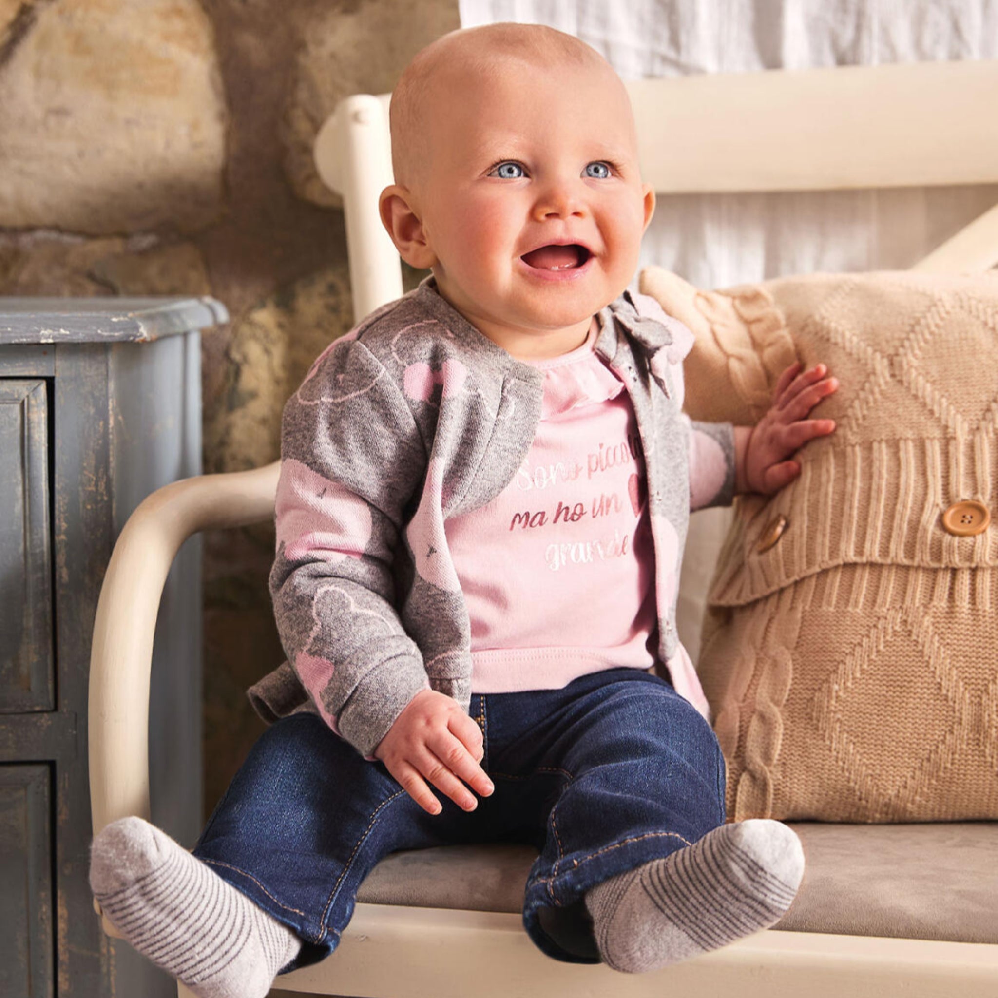 Jeans Denim Maglia Cotone Stretch Neonata Blu 3F740/7750 corredino e abbigliamento neonato | NANU' BABY