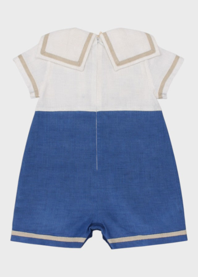Blue Embroidered Cotton Romper 7621/A