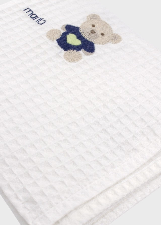 Mussolina Teddy Ricamato Blu EK60QU corredino e abbigliamento neonato | NANU' BABY
