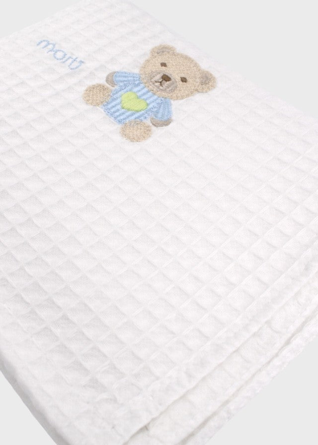 Mussolina Teddy Ricamato Cielo EK60QU/C corredino e abbigliamento neonato | NANU' BABY