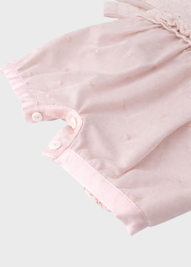 Pink Decorated Cotton Romper PEARL FLOWER 7123