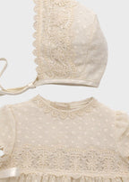 Pagliaccetto Lino Ricamato Panna 23526 corredino e abbigliamento neonato | NANU' BABY