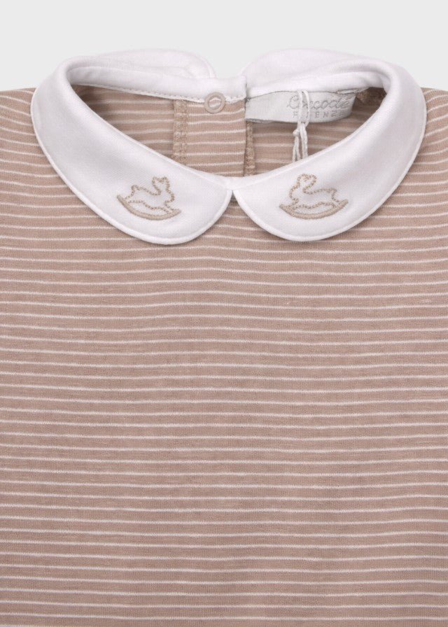 Pagliaccetto Neonata Jersey Ricamo Beige C63122/B - B corredino e abbigliamento neonato | NANU' BABY