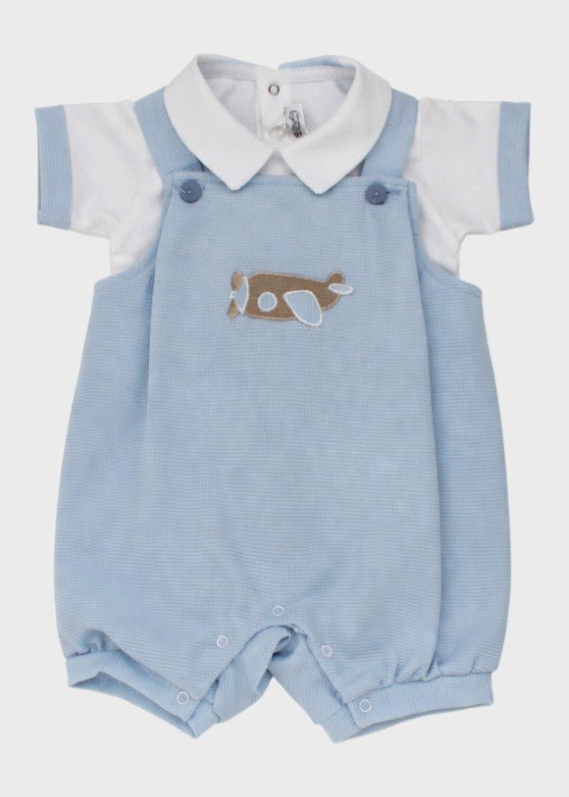 Salopette Corta Cotone Ricamo Aereoplanino LPB1204 corredino e abbigliamento neonato | NANU' BABY