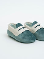 Scarpe Cerimonia Bimbo Tessuto Verde Salvia Grigio IM204SC corredino e abbigliamento neonato | NANU' BABY