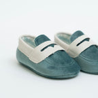 Scarpe Cerimonia Bimbo Tessuto Verde Salvia Grigio IM204SC corredino e abbigliamento neonato | NANU' BABY