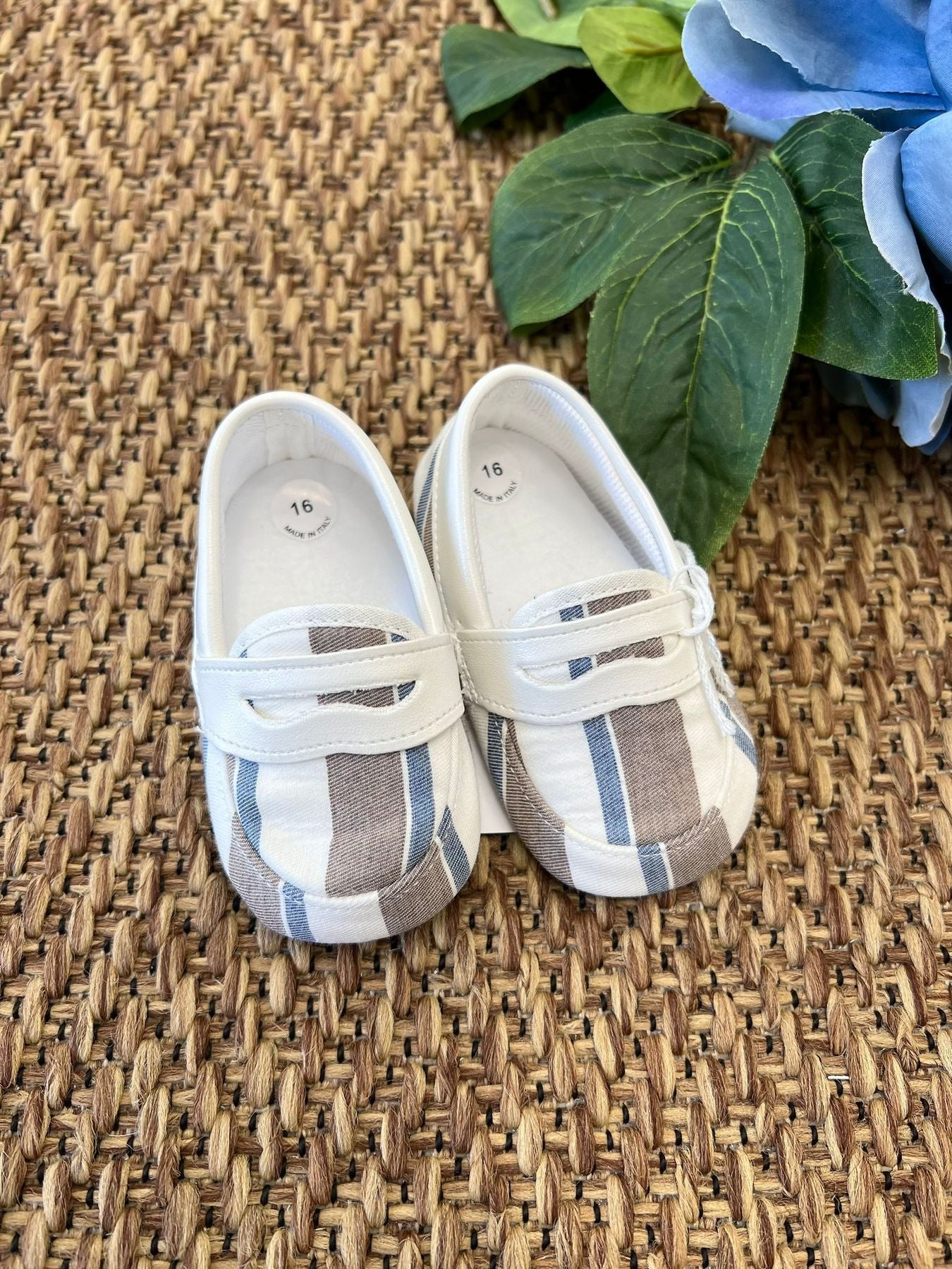 Scarpette in tessuto rigato Bimbo PANNA 5480SC corredino e abbigliamento neonato | NANU' BABY