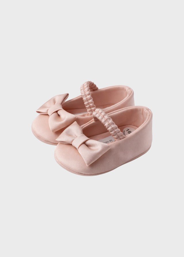 Scarpine Raso Fiocco Rosa corredino e abbigliamento neonato | NANU' BABY