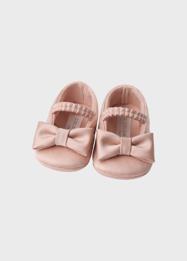 Scarpine Raso Fiocco Rosa corredino e abbigliamento neonato | NANU' BABY