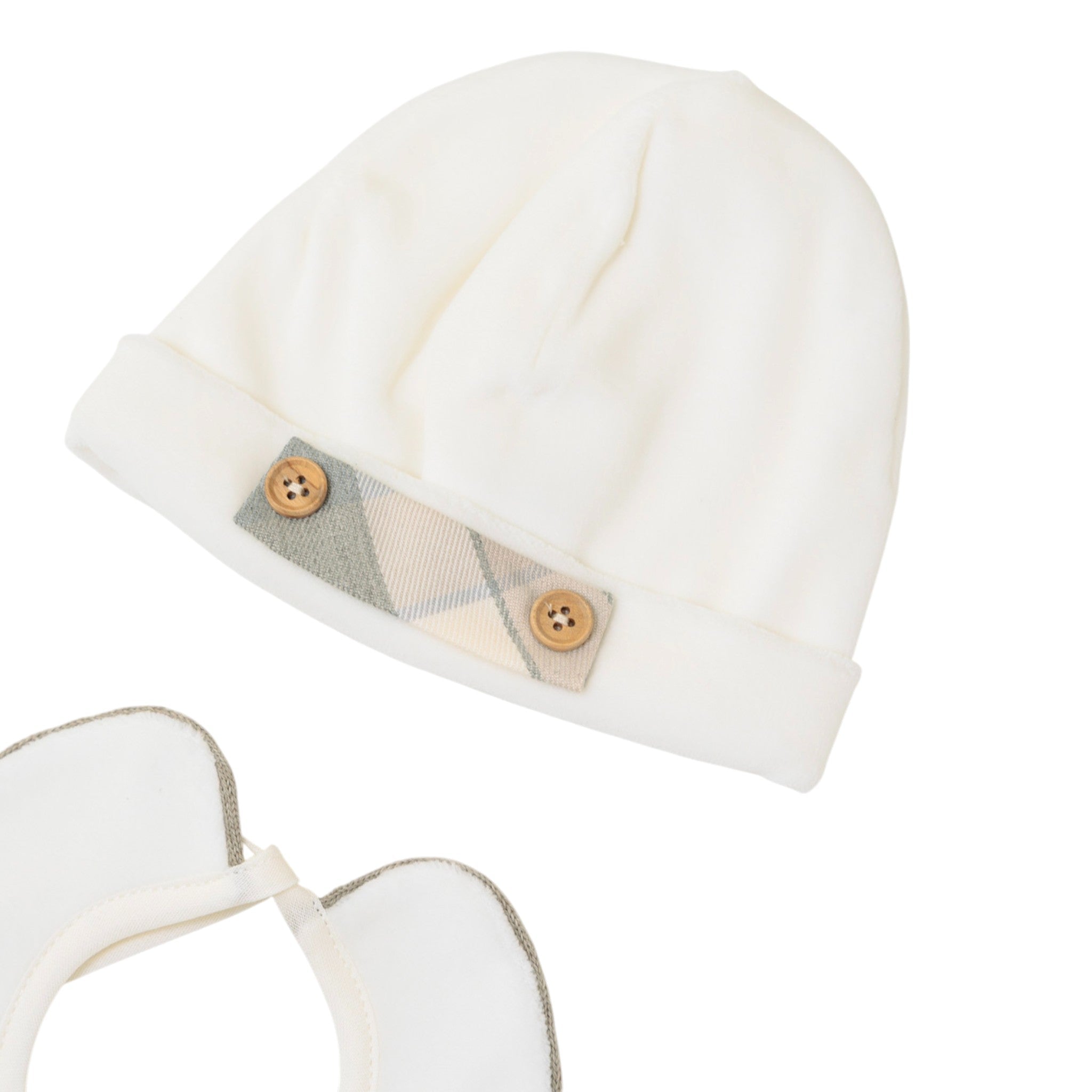 Set Cuffia Bavetta Neonato Ciniglia Bianco SARTORIA DEI PICCOLI (cod. LR1112) corredino e abbigliamento neonato | NANU' BABY