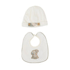 Set Cuffia Bavetta Neonato Ciniglia Bianco SARTORIA DEI PICCOLI (cod. LR1112) corredino e abbigliamento neonato | NANU' BABY