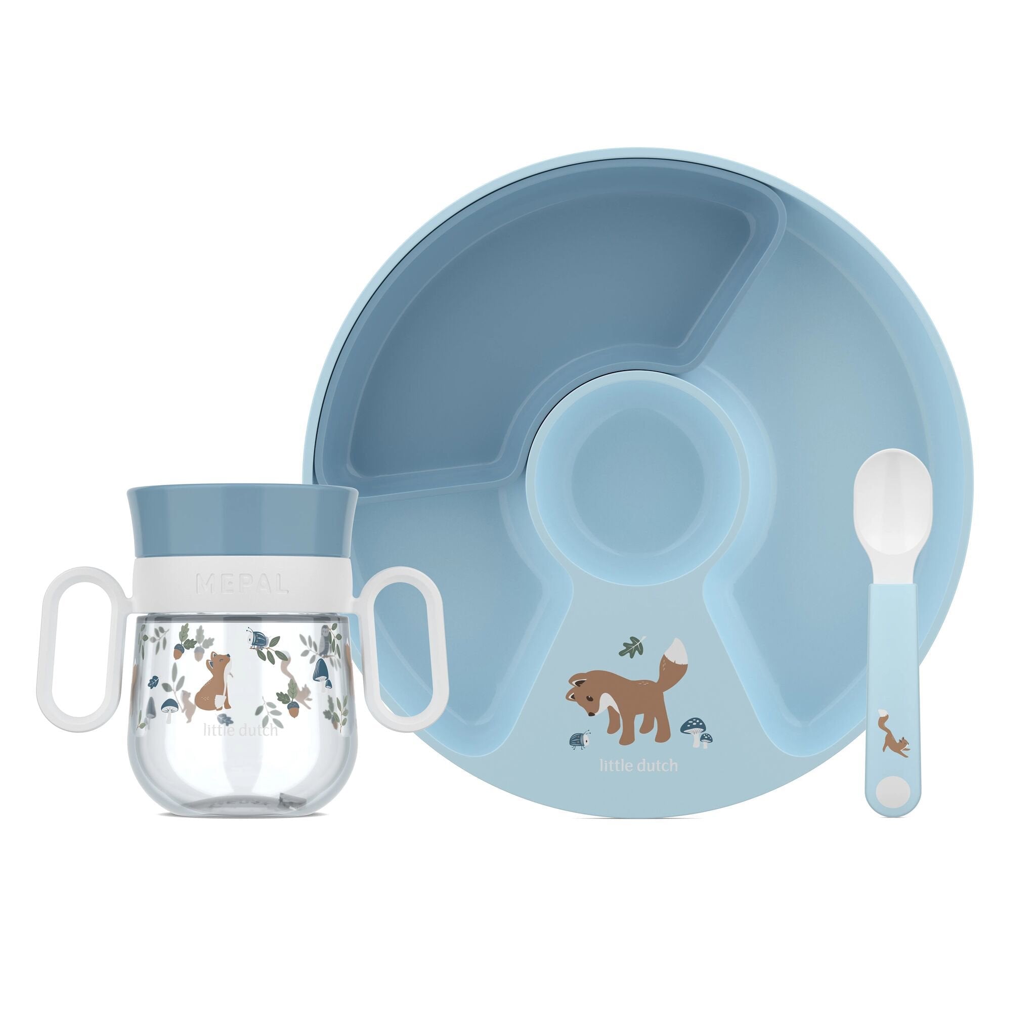 Set pappa Baby 3 pezzi (piatto con divisori, bicchiere e cucchiaio) Blu 108040565408 corredino e abbigliamento neonato | NANU' BABY