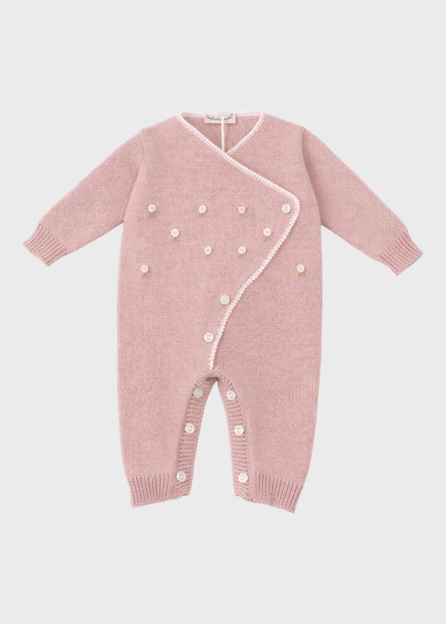 Tutina Incrociata Fiorellini Ricamati TERESA Rosa corredino e abbigliamento neonato | NANU' BABY