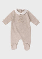 Tutina Neonata Jersey Ricamo Beige C63007/B - A corredino e abbigliamento neonato | NANU' BABY