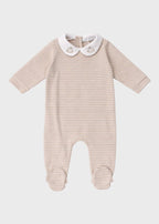 Tutina Neonata Jersey Ricamo Beige C63007/B - B corredino e abbigliamento neonato | NANU' BABY