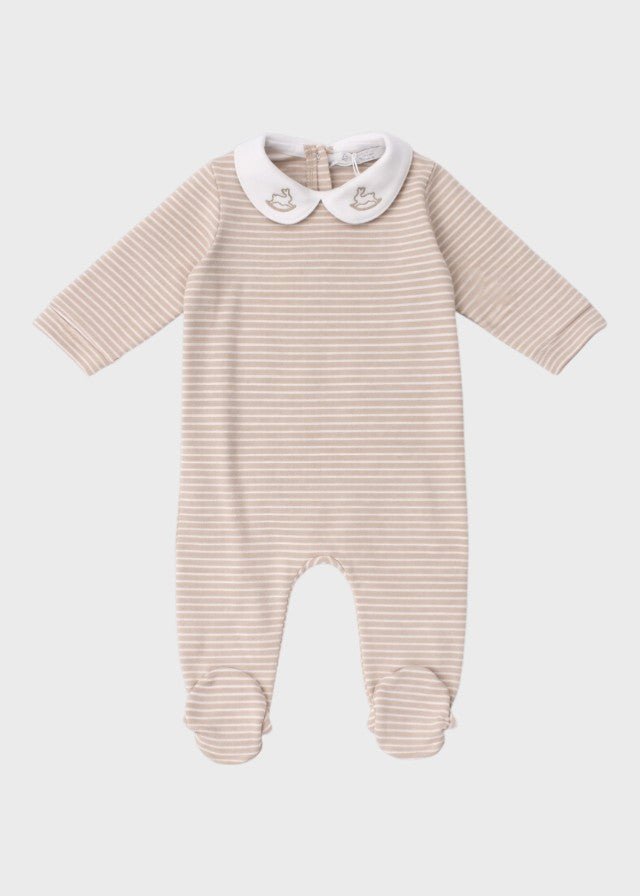 Tutina Neonata Jersey Ricamo Beige C63007/B - B corredino e abbigliamento neonato | NANU' BABY