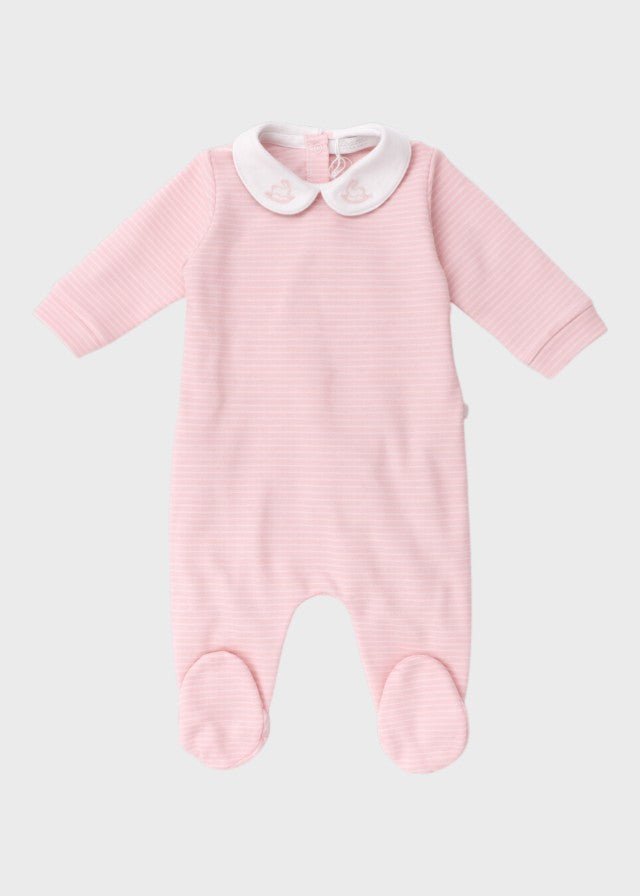 Tutina Neonata Jersey Ricamo Righine Rosa C63007/R - B corredino e abbigliamento neonato | NANU' BABY
