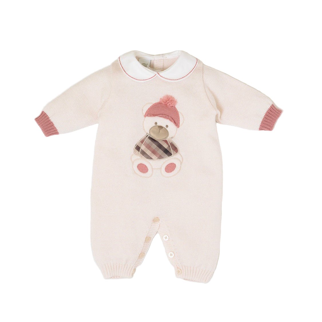 Tutina Neonata Lana Vergine 100% Natural Rosa Orsetto Berretto IN7110/R corredino e abbigliamento neonato | NANU' BABY