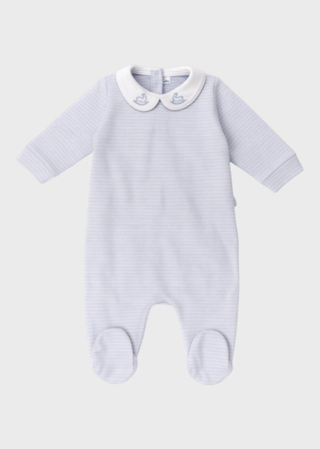 Tutina Neonato Jersey Ricamo Righine Cielo C63007/C - B corredino e abbigliamento neonato | NANU' BABY