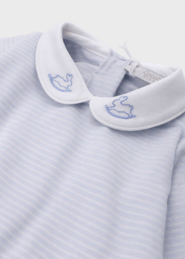 Tutina Neonato Jersey Ricamo Righine Cielo C63007/C - B corredino e abbigliamento neonato | NANU' BABY